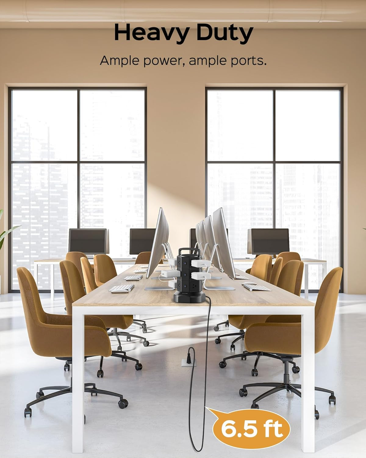 Power Strip Tower Surge Protector, 1625W 13A Outlet Surge Electric Tower, 12 Outlets 6 USB Ports Charging Station with 16AWG 6.5Ft Heavy Duty Extension Cord for Home Office Dorm Black