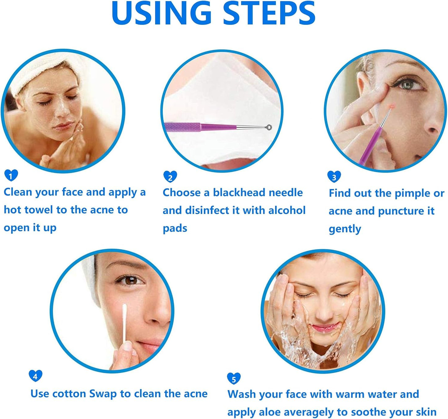 Blackhead Extractor Tools, 10 Pcs Professional Pimple Popper Tool Kit with Metal Case for Quick and Easy Removal of Blackheads,Pimples,Zit Removing,Facial and Nose(Colorful)