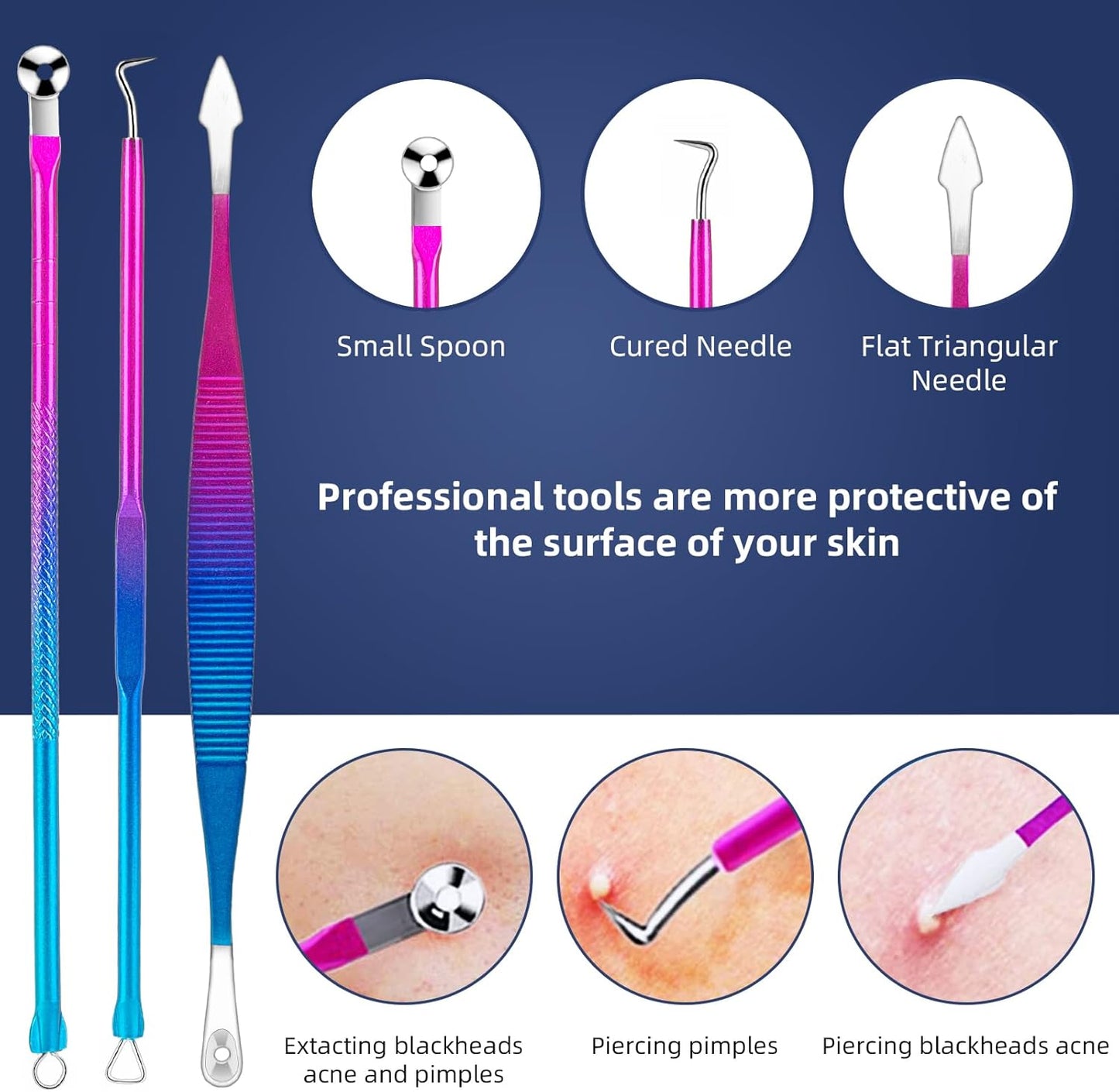 Blackhead Extractor Tools,  10 Pcs Professional Pimple Popper Tool Kit with Metal Case for Quick and Easy Removal of Blackheads,Pimples,Zit Removing,Facial and Nose(Colorful)