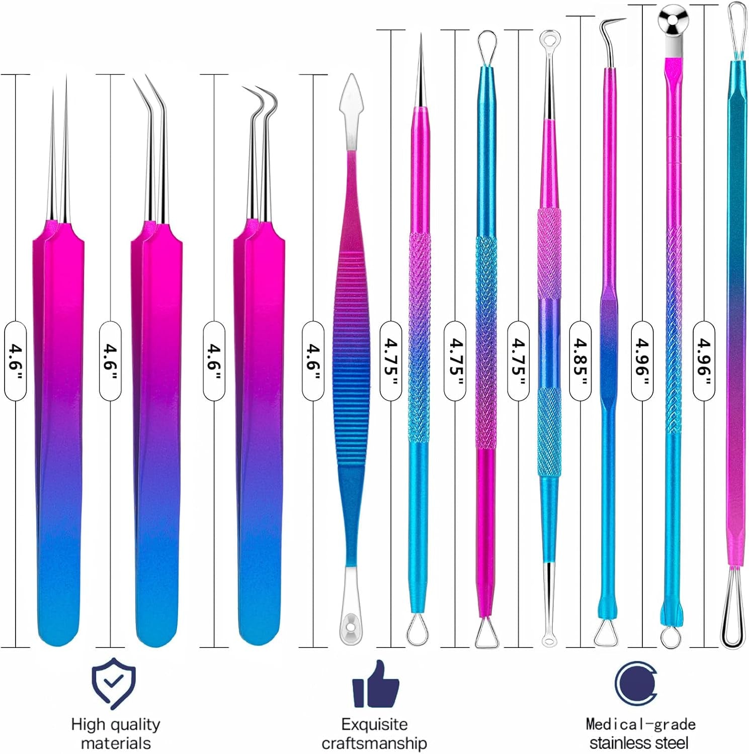 Blackhead Extractor Tools,  10 Pcs Professional Pimple Popper Tool Kit with Metal Case for Quick and Easy Removal of Blackheads,Pimples,Zit Removing,Facial and Nose(Colorful)