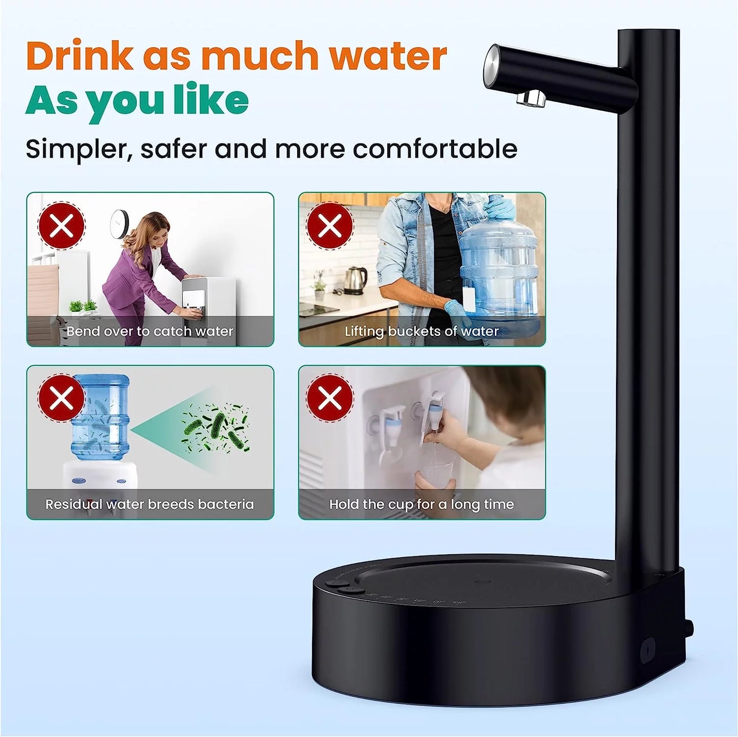 Desktop Water Bottle Dispenser with Type-C Charging - 5 Gallon Capacity