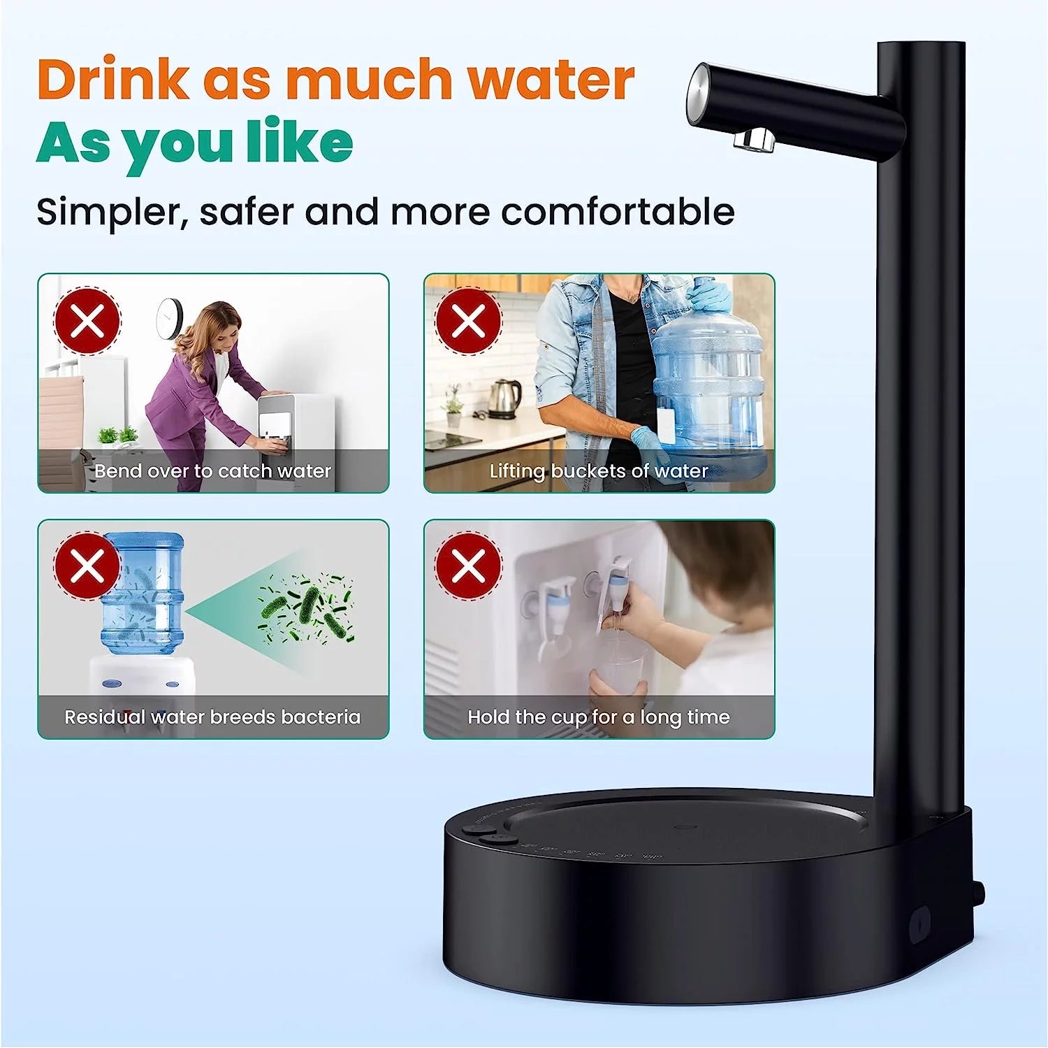 Desktop Water Bottle Dispenser with Type-C Charging - 5 Gallon Capacity